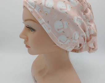 Pink Snowman Scrub Hat: Several Styles in Buttery Soft Stretchy Fabric