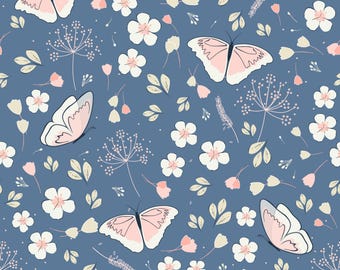 Pink Blue Butterfly Spring Floral Scrub Hat in Multiple Styles