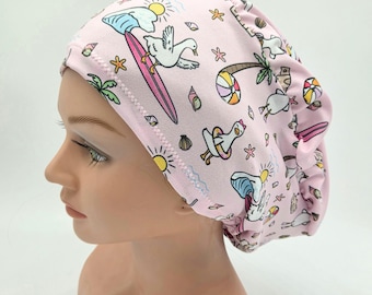 Pink Summer Goose Scrub Hat - Doodle Design