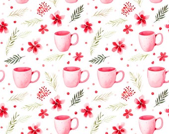 Christmas Pink Floral Coffee Scrub Hat: Euro Style Nurse Hat