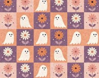 Retro Checkered Ghost and Pumpkin Scrub Hat