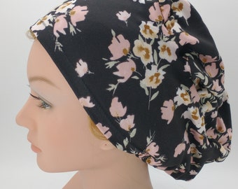 Scrub Hat - Nurse Hat - Surgical Hat - Black and Pink floral