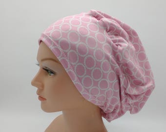 Scrub Hat - Nurse Hat - Pink and White Abstract Circles