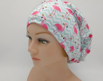 Scrub Hat - Nurse Hat - Turquoise Flamingo