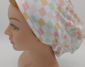 Spring Checkered Scrub Hat, Mint Green, Peach