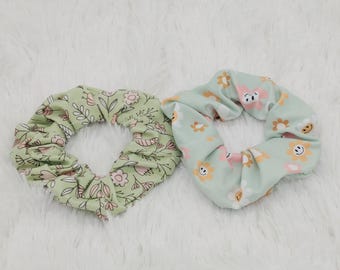 Scrunchie Hair Ties, Floral Hair Accessories Spa Day Scrunchie in Multiple Colors Gift for Her Comfy Party Favor