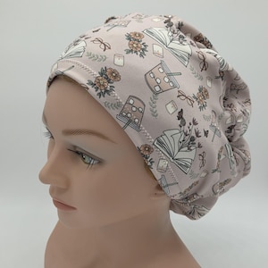 Book Lovers Euro Scrub Hat, Coffee Latte Nurse Hat image 1