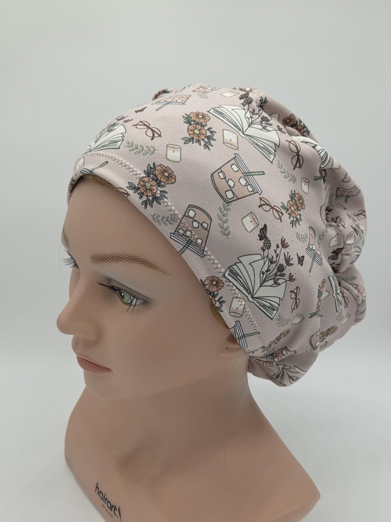 Book Lovers Euro Scrub Hat, Coffee Latte Nurse Hat image 1