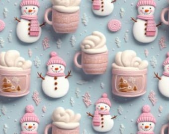 Blue Snowman Latte Scrub Hat: Several Styles in Buttery Soft Stretchy Fabric