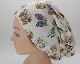 Medical Floral Scrub Hat Euro Bouffant Nurse Hat Ponytail Scrub Hat Soft Stretchy Skull Hat
