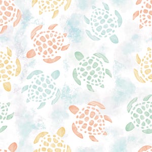 Sea Life Turtle Euro Scrub Hat, Water Color Neutral Scrub Hat image 2