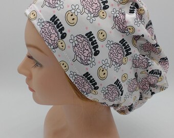 Neuro Euro Bouffant Scrub Hat Floral Neurology Scrub hat for healthcare professionals