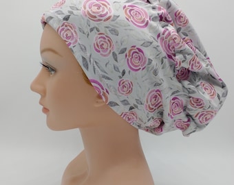 Euro Pink Floral Scrub Hat - Nurse Hat - Gray and Pink Floral