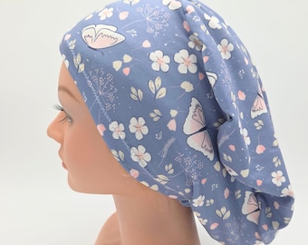 Pink Blue Butterfly Spring Floral Scrub Hat in Multiple Styles