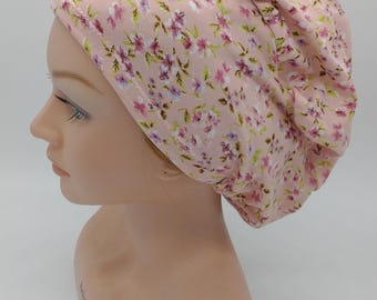 Pink Floral Euro Scrub Hat - Nurse Hat - summer