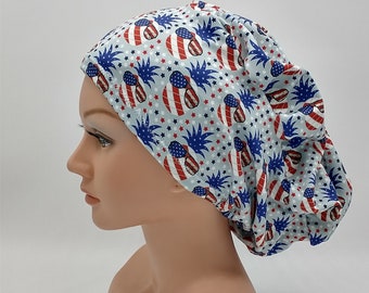 Scrub Hat - Nurse Hat - Summer - Patriotic Pineapple