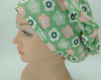 Scrub Hat - Nurse Hat - Green Leopard - Retro floral