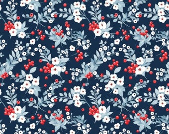 Winter Berry Blue Red Floral Scrub Hat