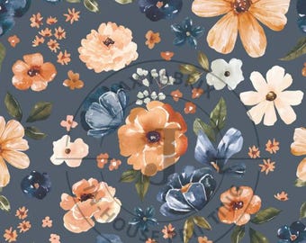 Fall Blue Floral Scrub Hat in Multiple Styles