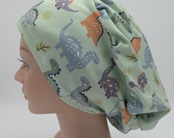 Dino Scrub Hat - Teal Green Orange Dinosaur Scrub Haat - Raar