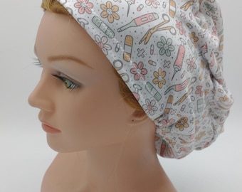 Pink Retro Nurse Life Scrub Hat -  Surgeon Hat - Floral - Thermometer