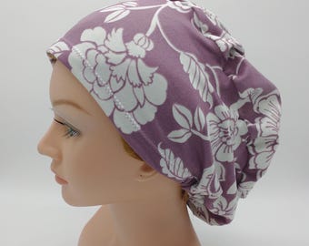 Dusty Mauve Lavender Hawaiian Floral Scrub hat - large floral print -