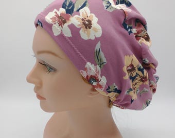 Pink Floral Scrub hat - large floral print - summer tropical