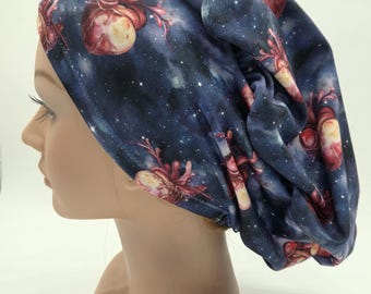 Cardio Euro Scrub Hat: Stretchy Ponytail, Cardiology Heart Team