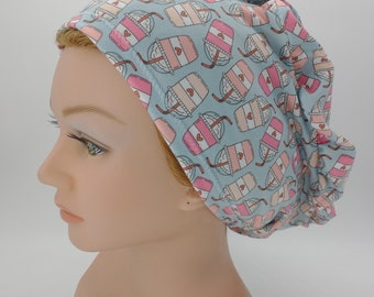 Coffee Latte Scrub Hat Euro Bouffant Nurse Hat for Healthcare professionals, Kitchen Beret for coffee lovers scrub cap