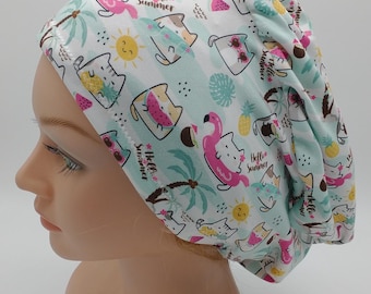 Summer Cat - Palm Tree - Pineapple Scrub Hat - Nurse Hat -