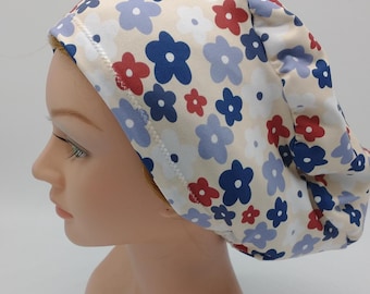 Patriotic Ditsy Red and blue Floral Scrub Hat - Nurse Hat