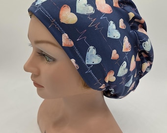 Blue Heartbeat Medical Scrub Hat: Euro Style Nurse Cap
