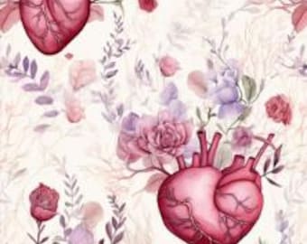 Yellow and Blue Cardio Scrub Hat: Stretchy Ponytail, Heart Print