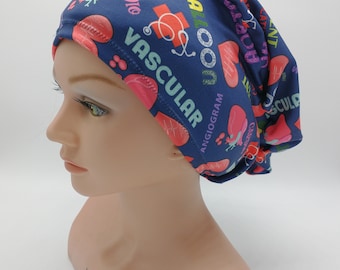 Cardio Euro Scrub Hat, Cardiology Heart Team, Stretchy Ponytail Scrub Hat, Surgeon Hat Vascular Healthcare