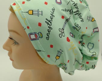 Anesthesia Scrub Hat Euro Bouffant Style Nurse Scrub Hat Gift Mint Green CRNA