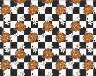 Checkered Pumpkin Scrub Hat: Black and White Retro Thanksgiving Healthcare in Multiple styles