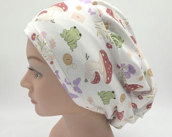 Retro Frog and Mushroom Garden Scrub Hat