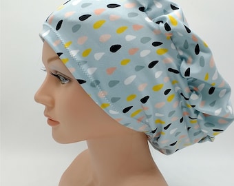 Euro Scrub Hat - Blue Rain Nurse Bouffant Hat - Blue - Mint - Coral Paisley- Reds Attic