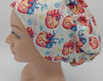 Cardio Euro Scrub Hat, Cardiology Heart Team, Stretchy Ponytail Scrub Hat,