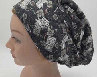 Book Lovers Coffee Floral Scrub Hat: Euro Style Nurse Hat