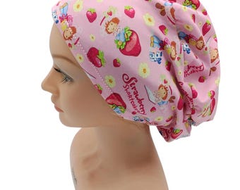 Strawberry Euro Scrub Hat, Pink Daisy Strawberry Women's Scrub Cap Stretchy Ponytail Scrub Hat for Nurse Doctor Healthcare Gift