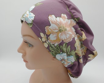 Dusty Mauve Lavender Lilly Floral Scrub hat - large floral print -