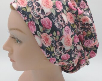Scrub Hat - Nurse Hat - Skulls and Roses
