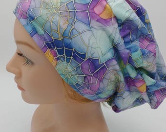 Retro Tie Dye Scrub Hat - Broken Spider Web Design