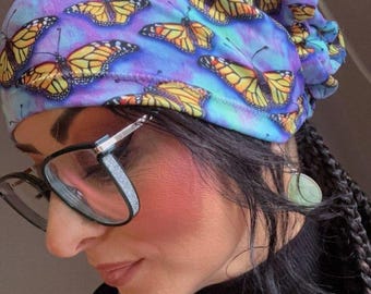 Butterfly Scrub Hat Purple Teal Tide Dye Womens Scrub Hat