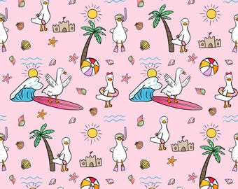 Pink Summer Goose Scrub Hat - Doodle Design