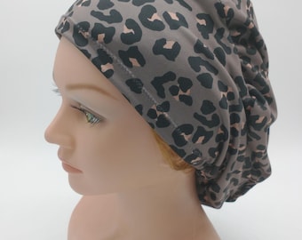 Leopard Euro Scrub Hat - Nurse Hat - Charcoal Leopard  Patterns