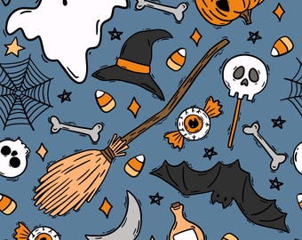 Blue Halloween Ghost Scrub Hat