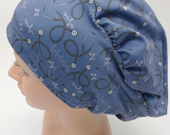 Scrub Hat - Nurse Hat -Blue Medical- Stethoscope