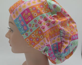 Patchwork Floral Scrub Hat - Nurse Hat -
